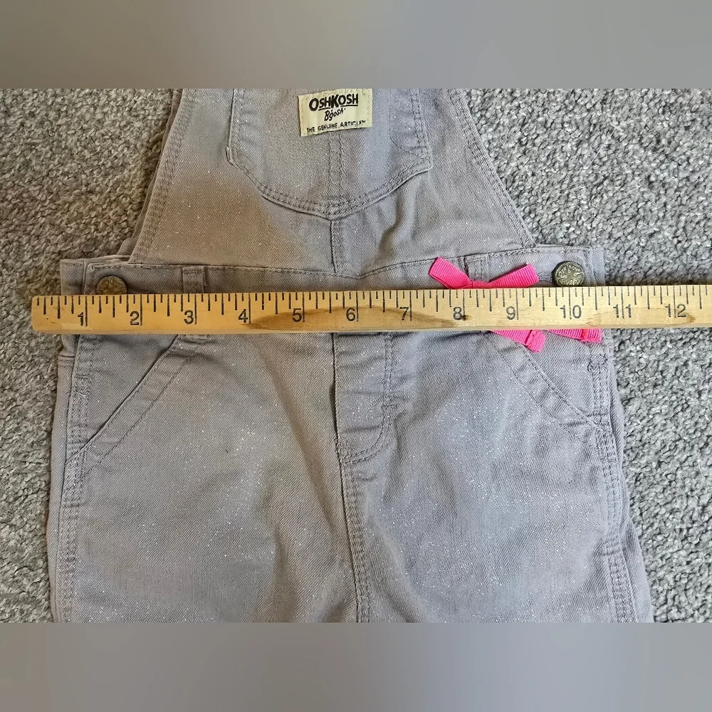OshKosh B'Gosh Sparkly Grey Twill Pink Ribbon 24 Month Overalls
